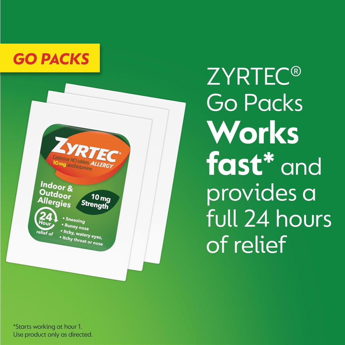 Zyrtec 24 Hour Allergy Relief Tablets, Antihistamine Indoor & Outdoor Anti Allergy Medicine + Cetirizine HCl, Relief from Runny Nose, Sneezing, & Itchy Eyes, Single Packs, 14 x 1 ct Packets - FENGGESTORE20