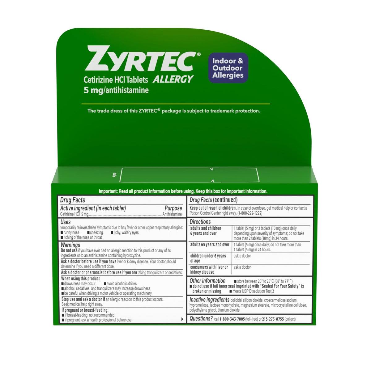 Zyrtec 24 Hour Allergy Relief Tablets, Indoor & Outdoor Allergy Medicine for Adults with 5 mg Cetirizine Hydrochloride, Relief of Runny Nose, Sneezing, Itchy Eyes, Plus Dust, Mold & Pet Dander, 35 ct - FENGGESTORE20