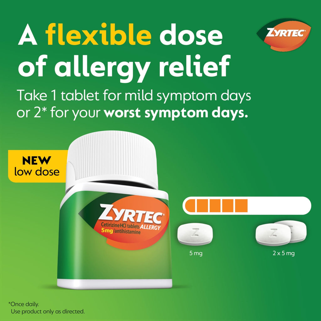 Zyrtec 24 Hour Allergy Relief Tablets, Indoor & Outdoor Allergy Medicine for Adults with 5 mg Cetirizine Hydrochloride, Relief of Runny Nose, Sneezing, Itchy Eyes, Plus Dust, Mold & Pet Dander, 35 ct - FENGGESTORE20