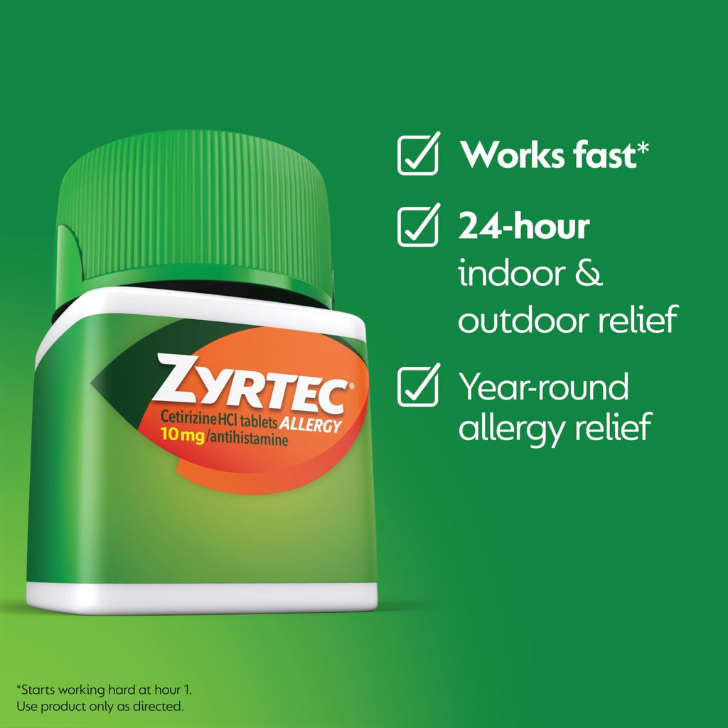 Zyrtec 24 Hour Allergy Relief Tablets, Indoor & Outdoor Allergy Medicine with 10 mg Cetirizine Hydrochloride Antihistamine, Value Bundle of one, 90 ct Bottle & Three, 1 ct Travel Packs - FENGGESTORE20