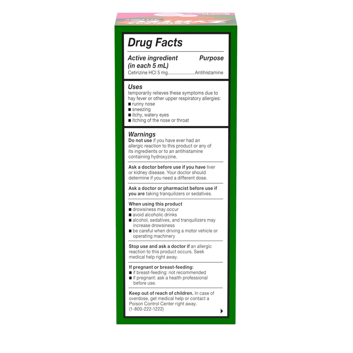 Zyrtec Children's Liquid, Kid's Antihistamine Syrup, Dye-, Sugar-, and Alcohol-Free, Pleasant Bubble Gum Flavor, Contains Cetirizine HCl Suitable for Ages 2 Years and Up, 4 fl oz Bottle - FENGGESTORE20