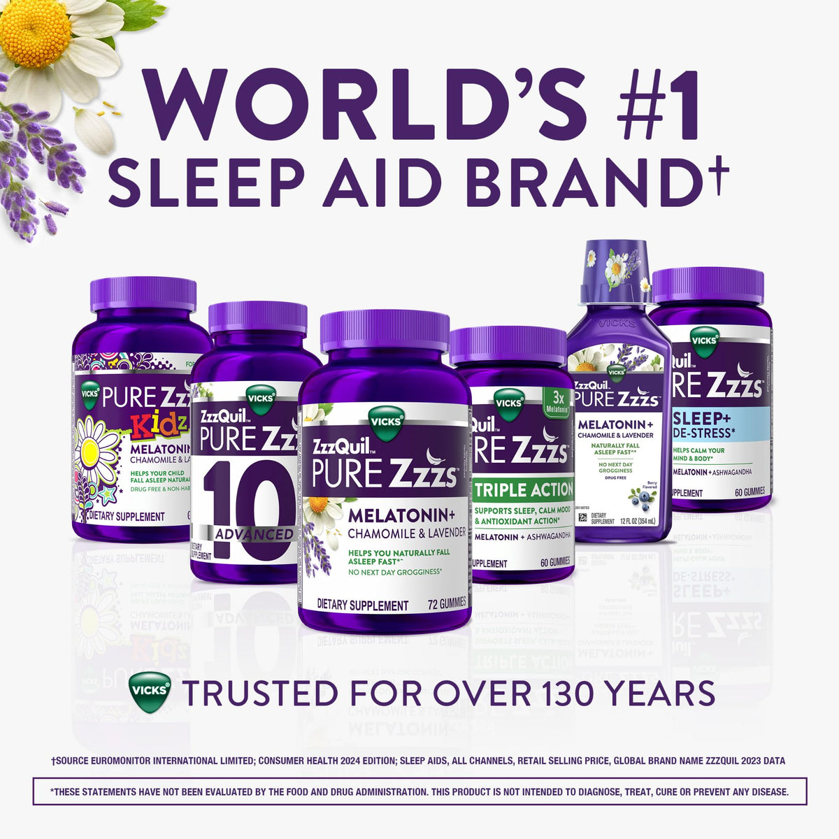 ZzzQuil Pure Zzzs Advanced Melatonin Gummies, Melatonin 10mg, Sleep Aid, with Chamomile & Lavender, Melatonin Sleep Gummies, Sleep Aids for Adults - FENGGESTORE20