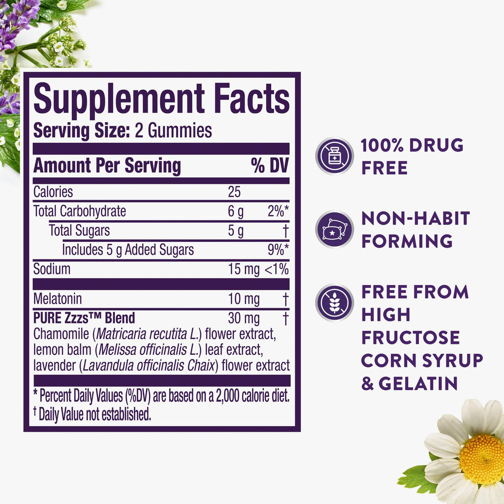 ZzzQuil Pure Zzzs Advanced Melatonin Gummies, Melatonin 10mg, Sleep Aid, with Chamomile & Lavender, Melatonin Sleep Gummies, Sleep Aids for Adults - FENGGESTORE20