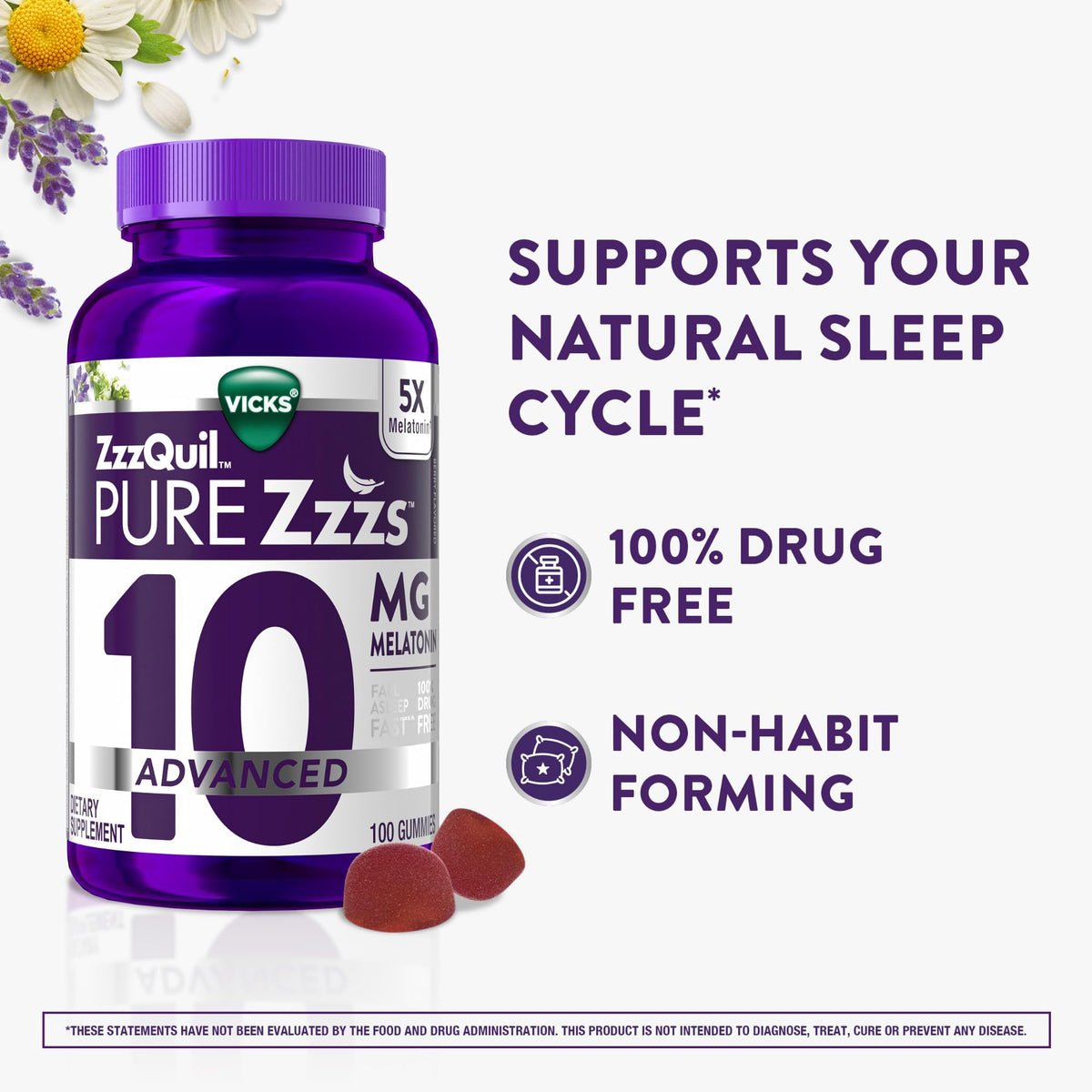 ZzzQuil Pure Zzzs Advanced Melatonin Gummies, Melatonin 10mg, Sleep Aid, with Chamomile & Lavender, Melatonin Sleep Gummies, Sleep Aids for Adults - FENGGESTORE20