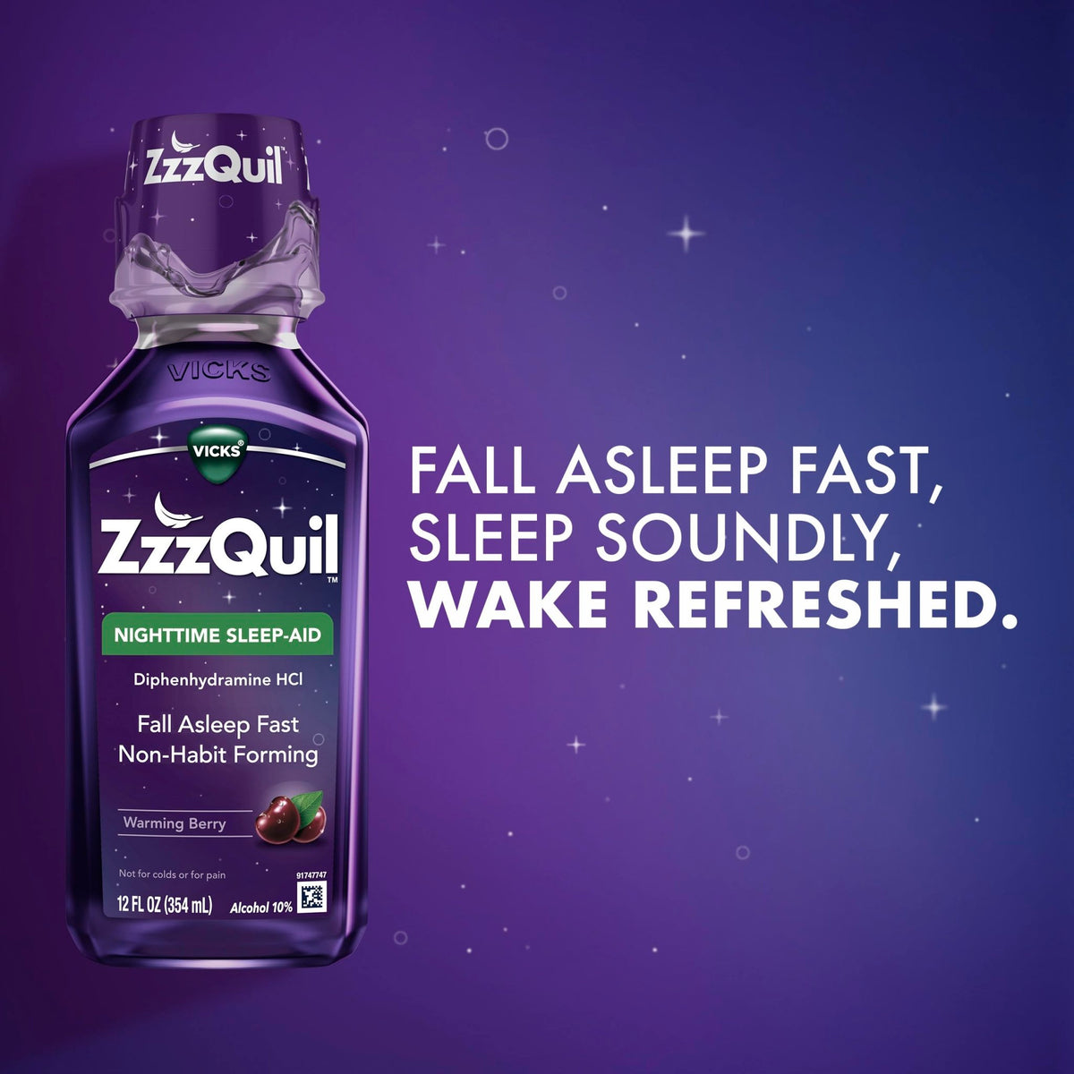 ZzzQuil, Sleep Aid, Nighttime Sleep Aid Liquid, 50 mg Diphenhydramine HCl, Fall Asleep Fast, Non-Habit Forming, Warming Berry Flavor, 12 FL OZ - FENGGESTORE20