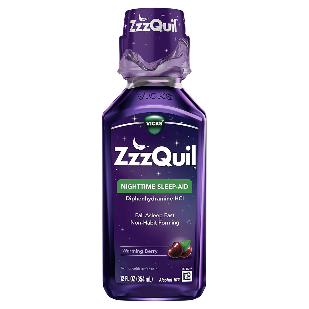 ZzzQuil, Sleep Aid, Nighttime Sleep Aid Liquid, 50 mg Diphenhydramine HCl, Fall Asleep Fast, Non-Habit Forming, Warming Berry Flavor, 12 FL OZ - FENGGESTORE20